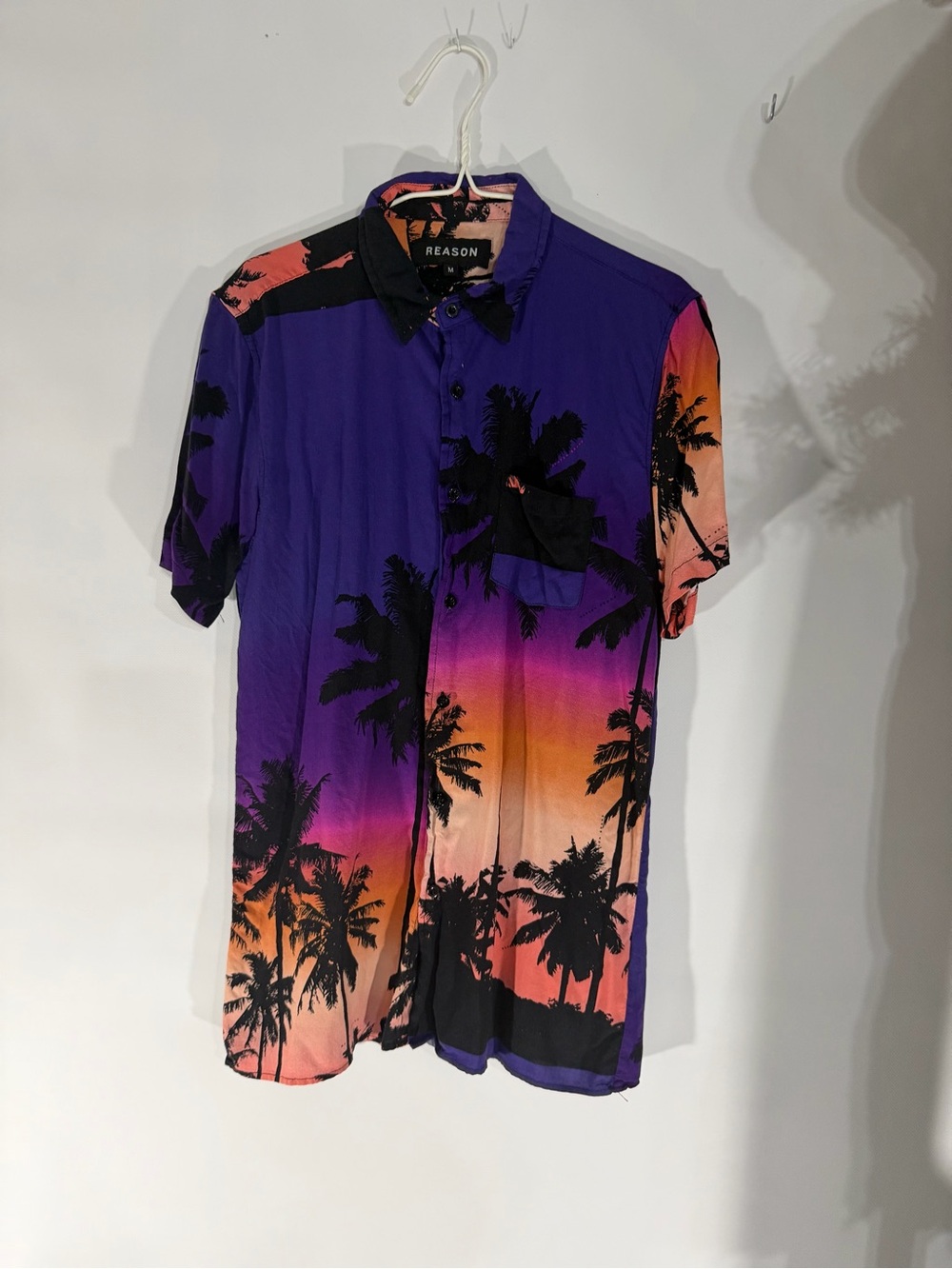 Reason Purple to Orange Palm Print Button-Down Shirt